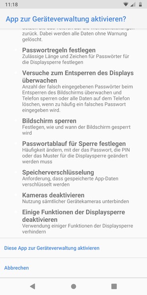 Scrollen Sie und wählen Sie Diese App zur Geräteverwaltung aktivieren