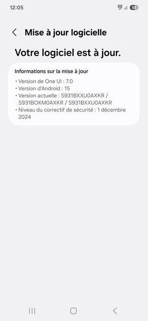 Si votre téléphone est à jour, vous verrez l'écran suivant