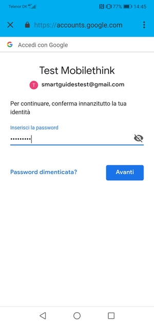 Inserisci la tua password di Gmail e seleziona Avanti