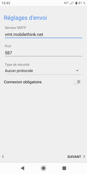Désactiver le Connexion obligatoire. et sélectionner SUIVANT