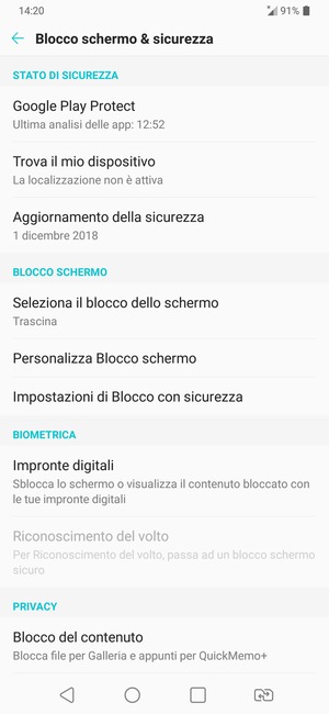 Seleziona Seleziona il blocco dello schermo
