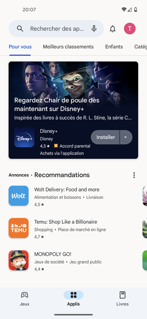 Sélectionnez la barre de Recherche