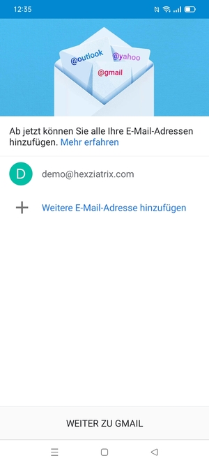 Wählen Sie WEITER ZU GMAIL