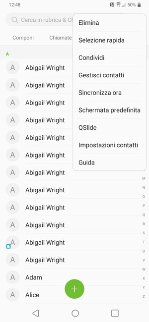 Seleziona Gestisci contatti