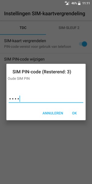 Voer uw Oude SIM PIN-code in en selecteer OK