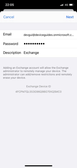 Enter your Exchange email information and select Next