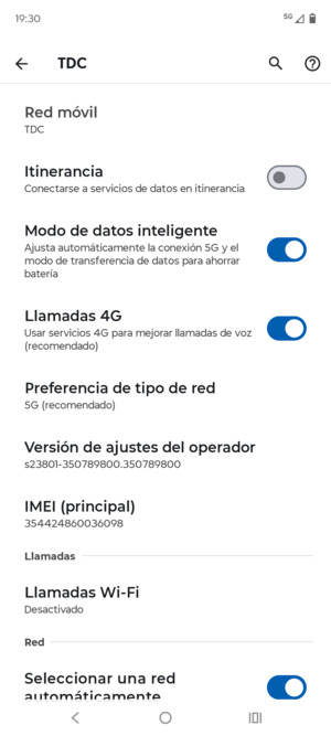 Desplácese y seleccione Preferencia de tipo de red