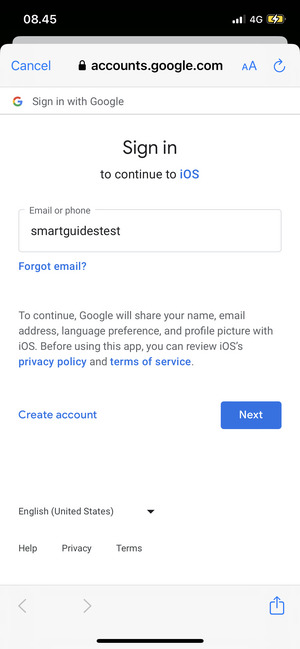 Enter your Email address and  select Next