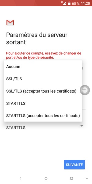 Sélectionnez Aucune puis SUIVANTE