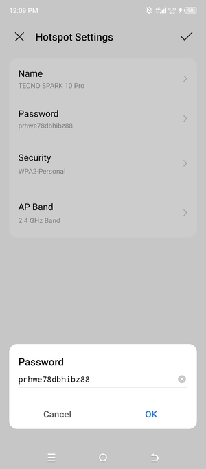 Enter a Wi-Fi hotspot password of at least 8 characters and select OK