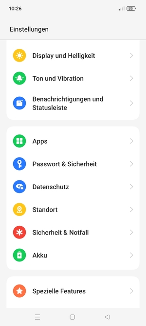 Scrollen Sie und wählen Sie Passwort & Sicherheit