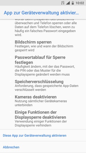 Scrollen Sie  und wählen Sie Diese App zur Geräteverwaltung aktivieren