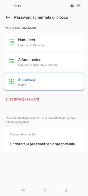 Il tuo telefono è ora protetto dal blocco schermo