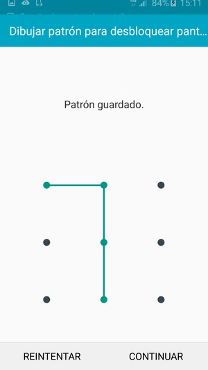 Dibuje un patrón de desbloqueo y seleccione CONTINUAR