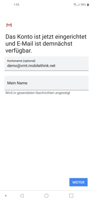 Geben Sie Ihrem Konto einen Namen und geben Sie Ihren Namen ein. Wählen Sie WEITER