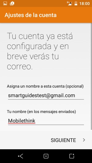 Déle a su cuenta un nombre y escriba su nombre. Seleccione SIGUIENTE