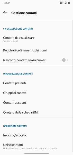 Seleziona Contatti della scheda SIM