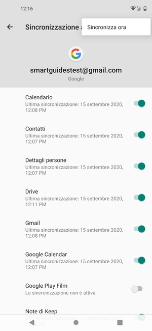 Seleziona Sincronizza ora