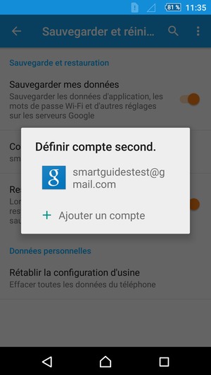 Sélectionnez votre compte de sauvegarde