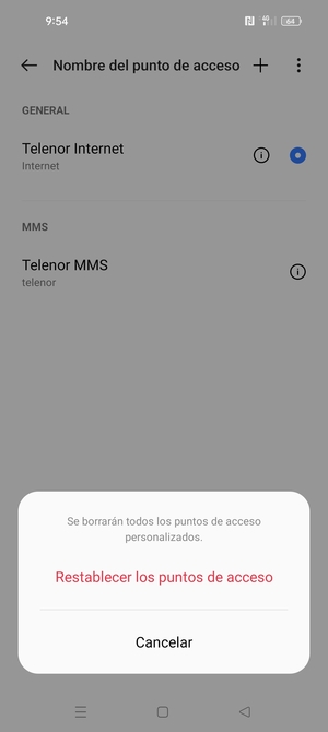 Seleccione Restablecer los puntos de acceso