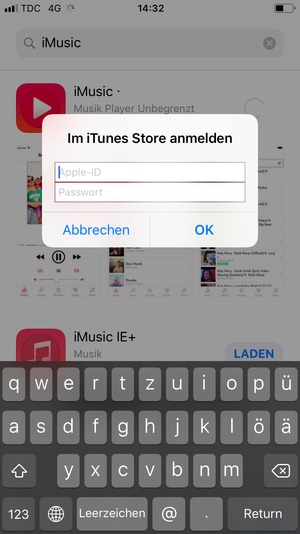 Geben Sie Ihre Apple ID Benutzername und Kennwort ein und wählen Sie OK