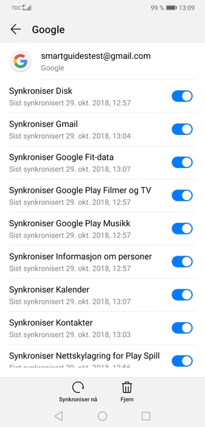 Velg Synkroniser nå