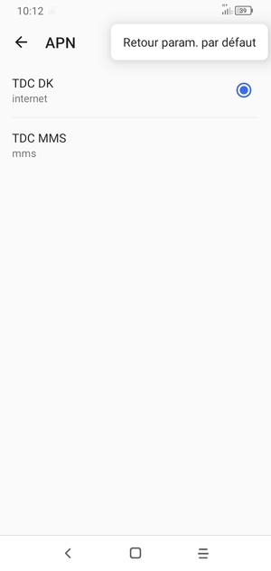 Sélectionnez Retour param. par défaut