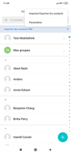 Sélectionnez Importer/Exporter les contacts
