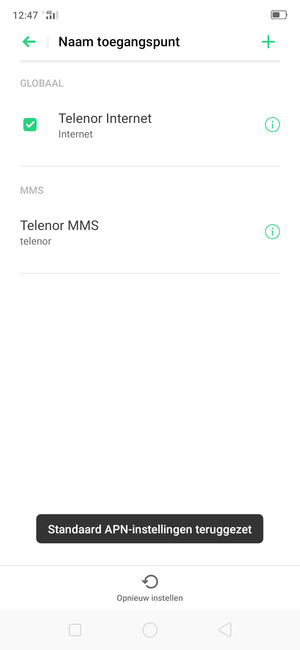 Selecteer Nieuwe APN