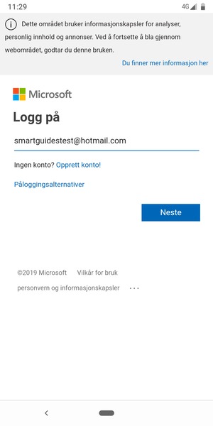 Skriv inn e-postadresse og velg Neste