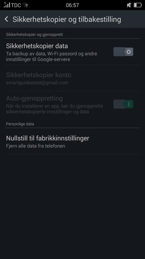 Slå på Sikkerhetskopier data
