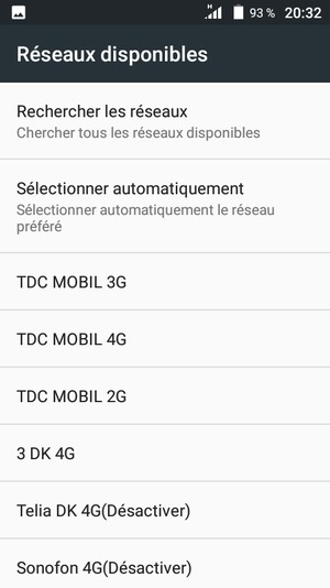 Sélectionnez un opérateur réseau dans la liste