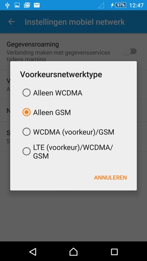 Selecteer Alleen GSM om 2G in te schakelen