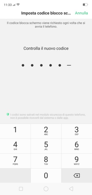Conferma il tuo nuovo codice di accesso