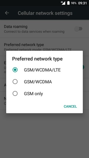 Select GSM only to enable 2G