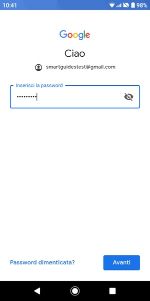 Inserisci la tua password e seleziona Avanti
