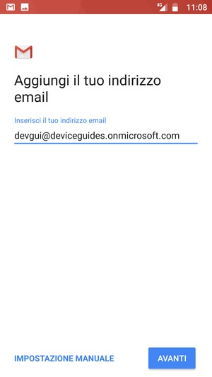 Inserisci il tuo indirizzo email e seleziona IMPOSTAZIONE MANUALE