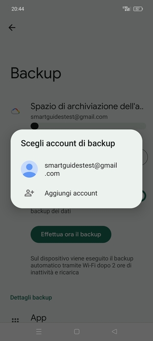 Seleziona il tuo account di backup