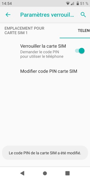 Votre code PIN de la carte SIM a été modifié