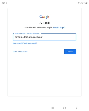 Inserisci il tuo indirizzo Gmail e seleziona Avanti