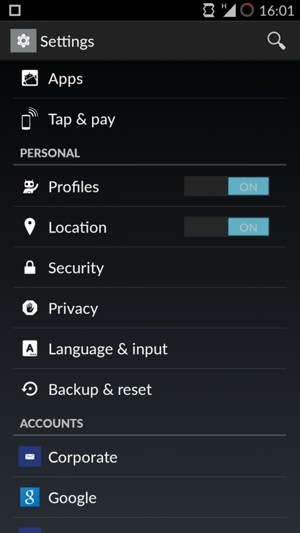Scroll to and select Security