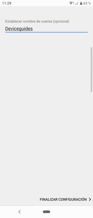 Déle a su cuenta un nombre y seleccione FINALIZAR CONFIGURACIÓN