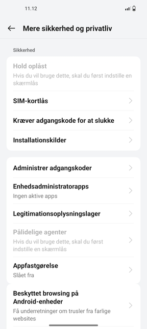 Scroll til og vælg SIM-kortlås