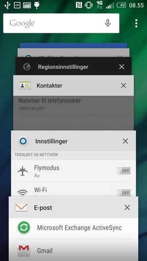 Velg X-ikonet for å lukke alle programmer som kjører