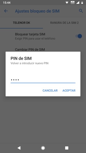 Confirme su nuevo PIN de SIM y seleccione ACEPTAR