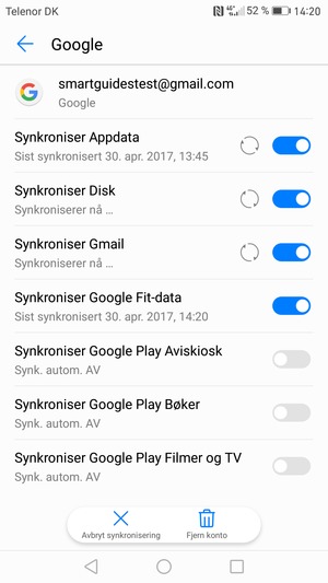 Din informasjon blir synkronisert