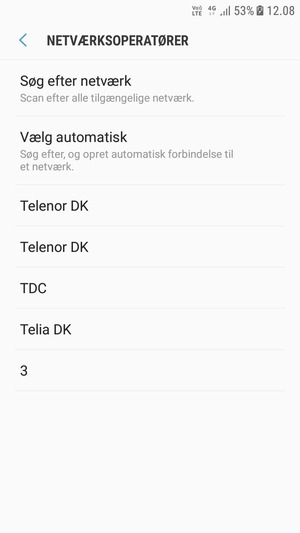 Vælg en netværksudbyder fra listen