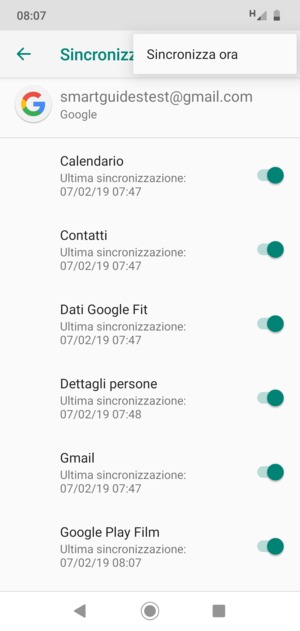 Seleziona Sincronizza ora