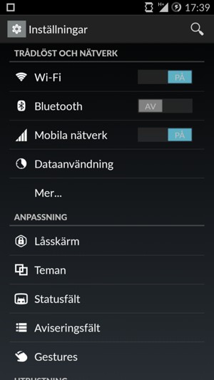 Välj Mobila nätverk