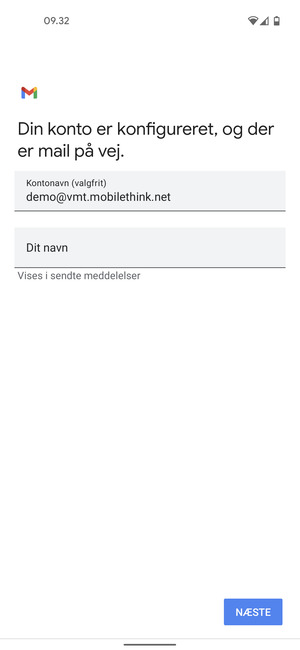 Giv din konto et navn og indtast dit navn. Vælg NÆSTE